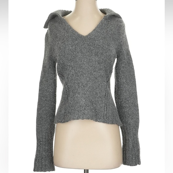 Express Gray Merino Angora Wool Angora V-Neck Sailor Collar Sweater Size Small S - Picture 1 of 6
